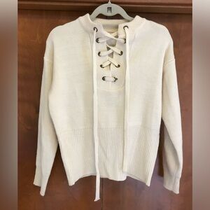 1950s vintage cream lace up nautical cotton sweater